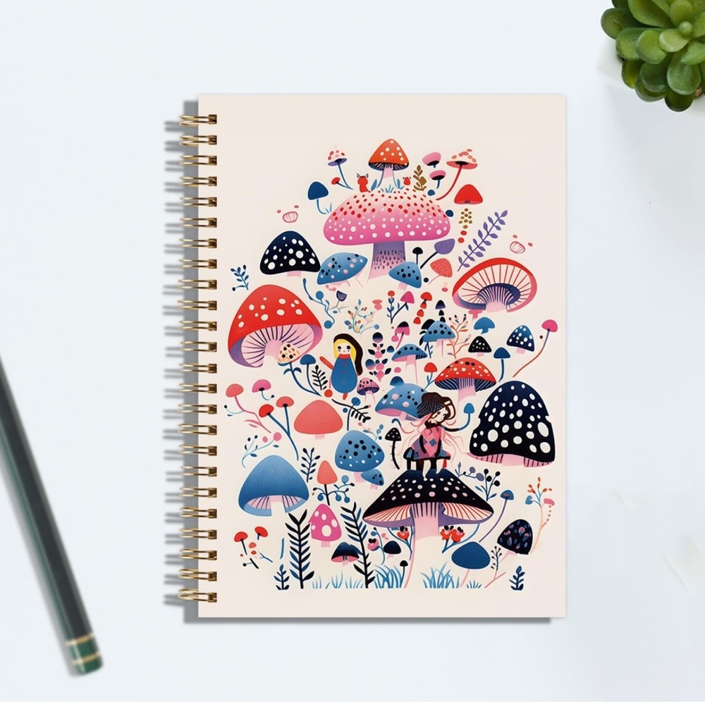 Colorful Mushroom Hardcover Spiral Notebook, New